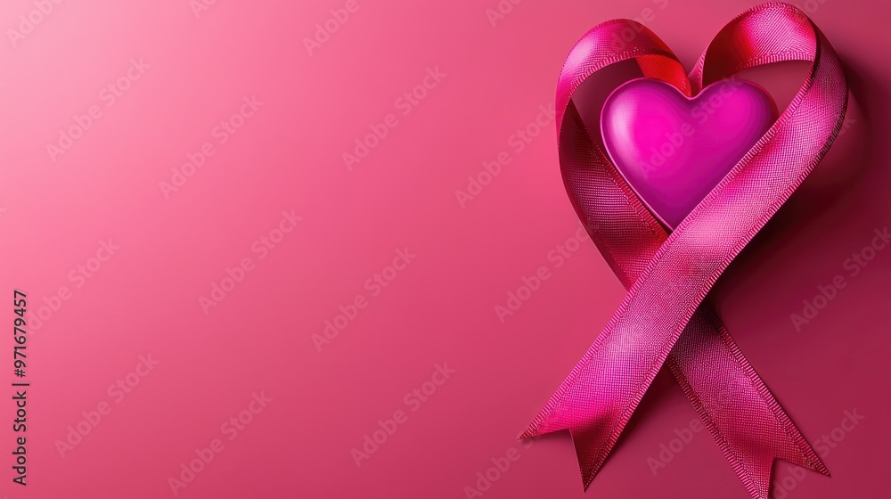A pink heart shape surrounded by a vibrant pink ribbon, symbolizing love and support on a soft pink background A pink heart shape surrounded by a vibrant pink ribbon, symbolizing love and support on a soft pink background