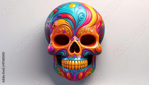  Colorful skull icon on a white background, a minimalistic 3D render for Halloween parti_1(175) photo