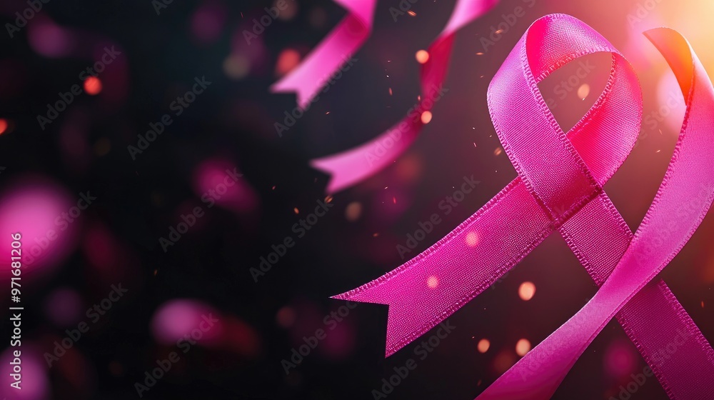 Elegant pink ribbons symbolizing hope and awareness for cancer support against a soft, glowing background Elegant pink ribbons symbolizing hope and awareness for cancer support against a soft, glowing background