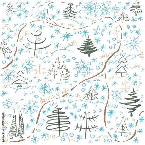 pattern drawing winter on white background