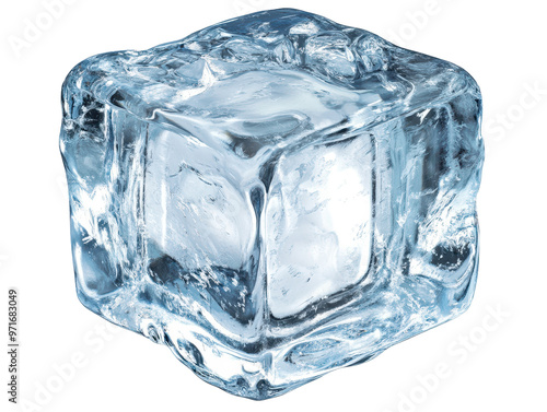 Detailed ice cube on transparent background.