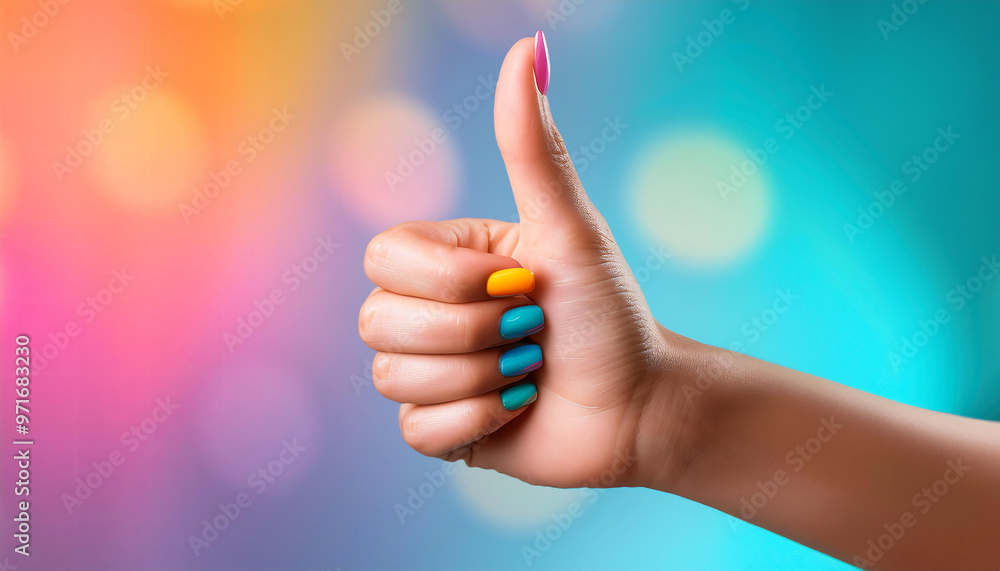Thumbs Up with Colorful Nail Polish Thumbs Up with Colorful Nail Polish