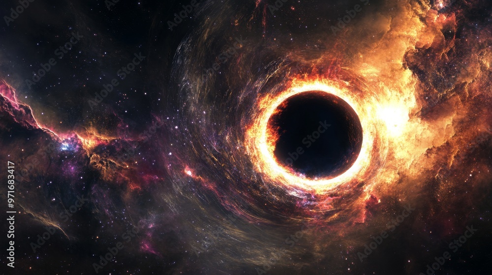 A massive black hole is consuming a distant star, emitting intense light and energy bursts A massive black hole is consuming a distant star, emitting intense light and energy bursts