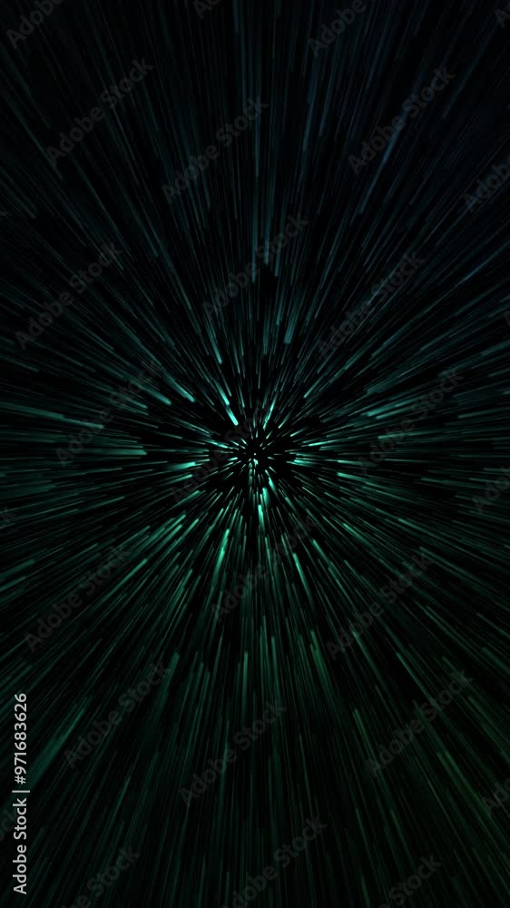 Vertical Green Laser Spikes Flight 4K Loop features gradient green laser light spike shapes flying from the center toward the viewer in a radial pattern in a vertical ratio loop. Vertical Green Laser Spikes Flight 4K Loop features gradient green laser light spike shapes flying from the center toward the viewer in a radial pattern in a vertical ratio loop.