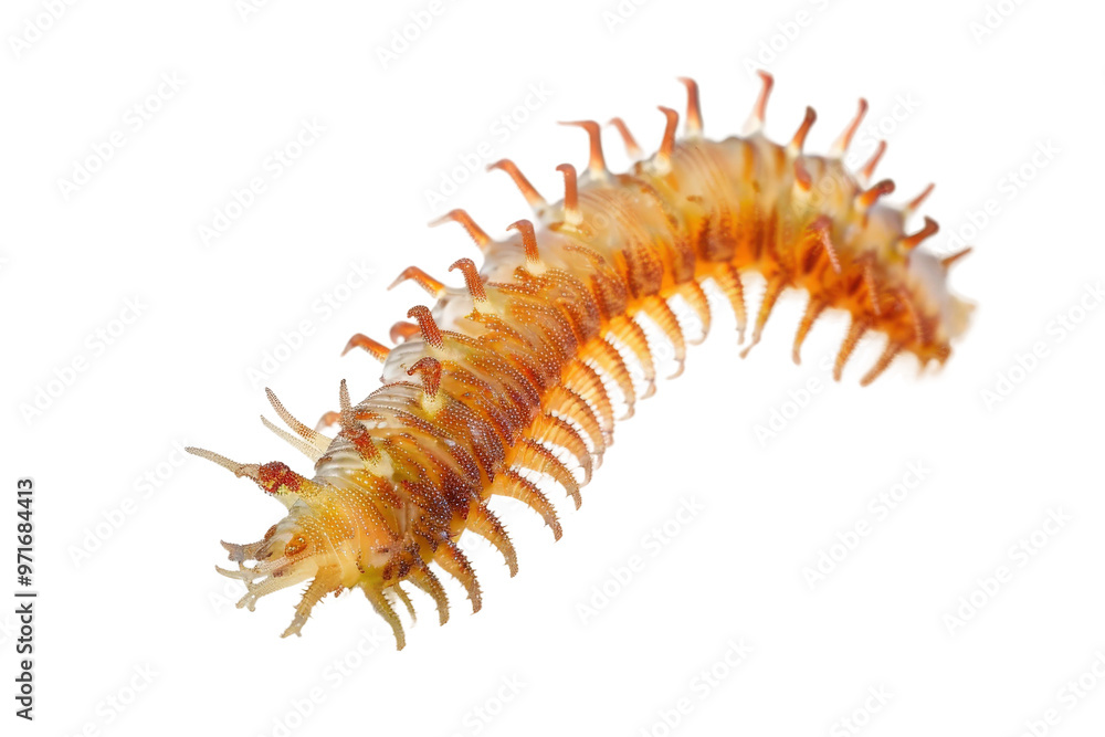 Detailed image of a bristle worm isolated on a clear white background in HD 4K Ultra High Definition for educational and scientific purposes Detailed image of a bristle worm isolated on a clear white background in HD 4K Ultra High Definition for educational and scientific purposes