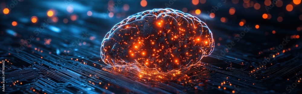 Naklejka premium Digital AI Brain on Electronic Circuit Board
