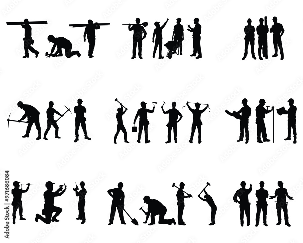 Fototapeta premium set of construction workers silhouette