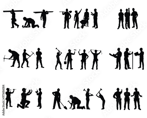 set of construction workers silhouette