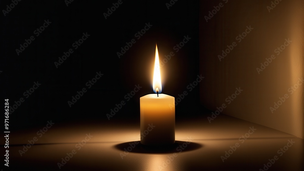 A lit candle casting a warm glow in a dark setting, symbolizing peace and reflection. A lit candle casting a warm glow in a dark setting, symbolizing peace and reflection.