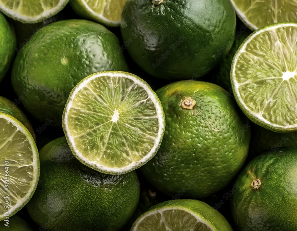 Overhead view of Fresh, Pile, Ripe and juicy sweet lime fruit. Halves food summer background Overhead view of Fresh, Pile, Ripe and juicy sweet lime fruit. Halves food summer background