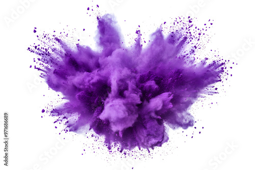 explosion of dry purple paints on a transparent background. cloud and paint particles. Holi paint