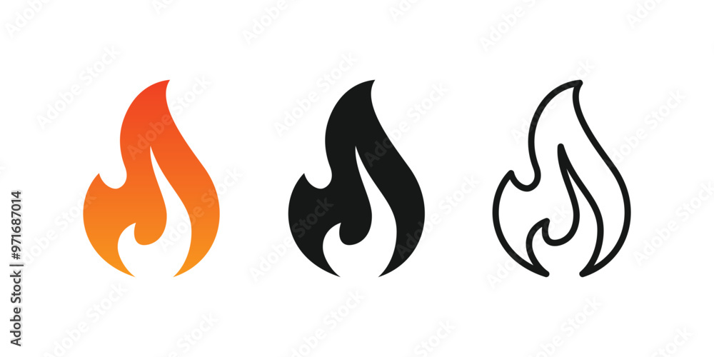 Fire flames icon set. Flame flat and line style. Fire sign. Fire flames vector Illustration