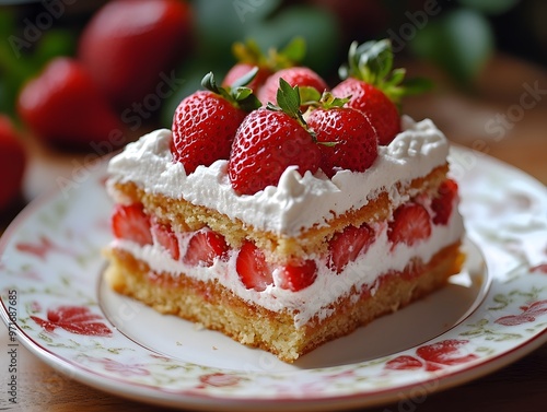 Strawberry cake with whipped cream