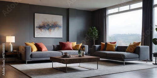 Modern Living Room with Cozy Sofa, Stylish Decor, and Natural Light - Perfect for Relaxation and Entertaining