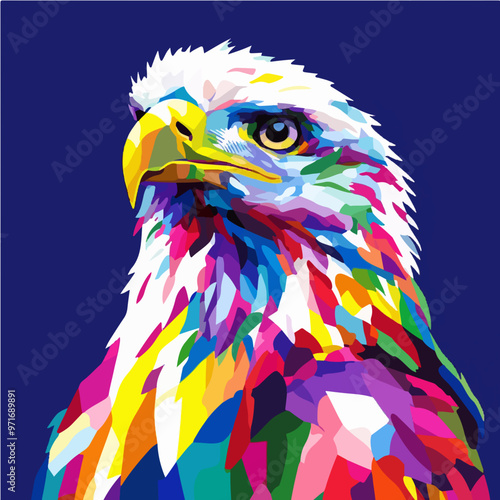 Second colorful cubist eagle illustration, perfect for strong and vibrant branding, modern art concepts, and bold wildlife logos.