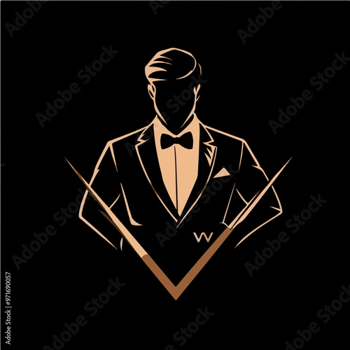 Stylish vector logo of a man in a tuxedo, perfect for formal wear and luxury fashion branding.