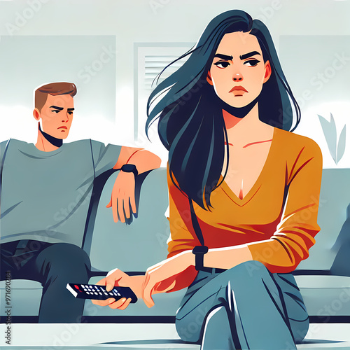 Tense Couple Sitting on Couch
