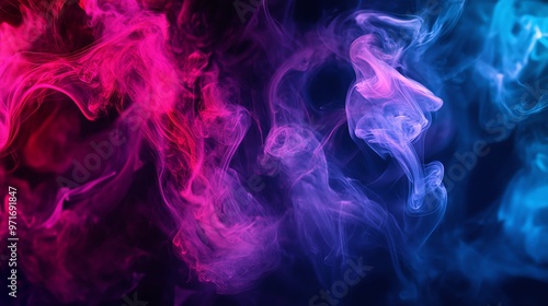 Abstract colorful smoke swirls on black background.