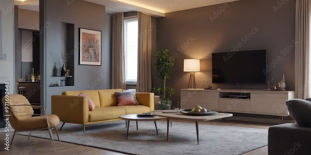 Modern Living Room with Cozy Sofa, Stylish Decor, and Natural Light - Perfect for Relaxation and Entertaining