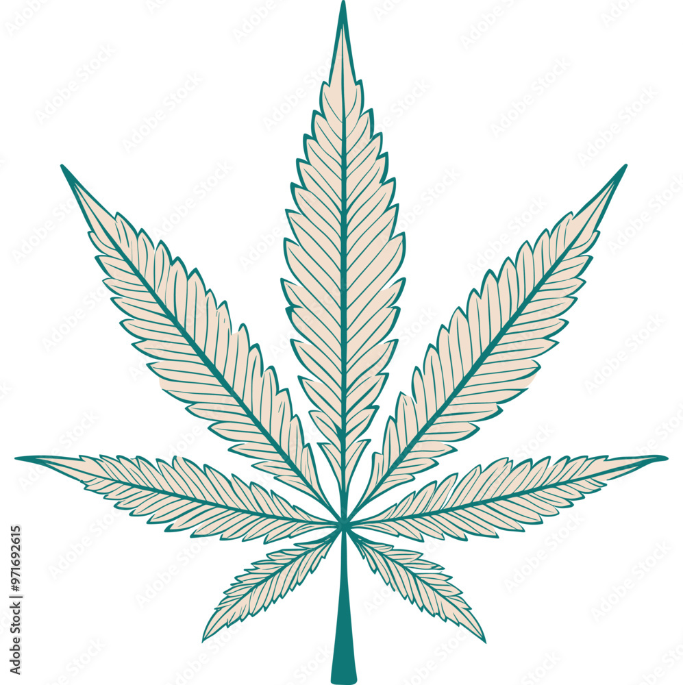 Cream and Teal Cannabis Leaf Illustration Cream and Teal Cannabis Leaf Illustration