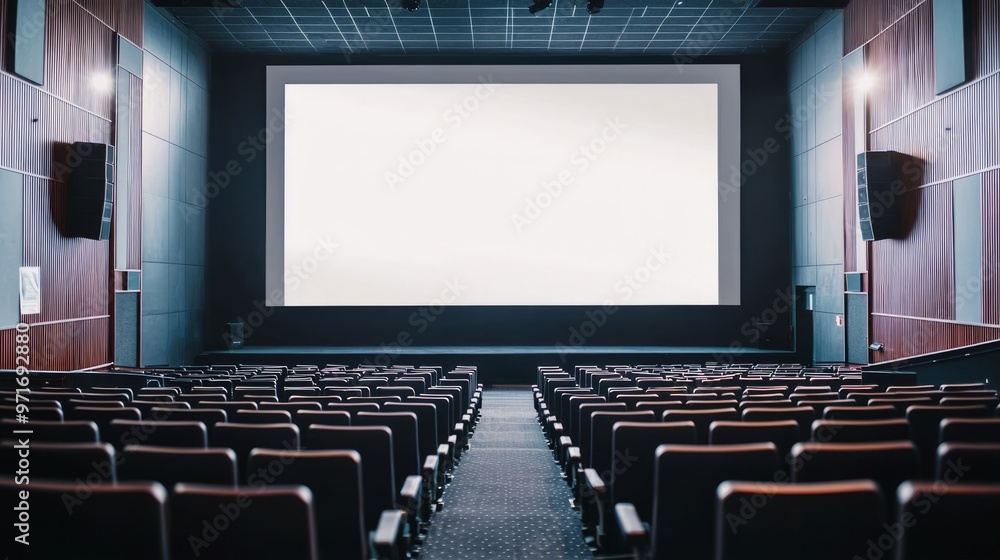 Fototapeta premium Empty Movie Theater Seats Facing White Screen