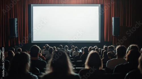 Wallpaper Mural Audience Watching Movie on Blank Screen in Cinema Theater Torontodigital.ca