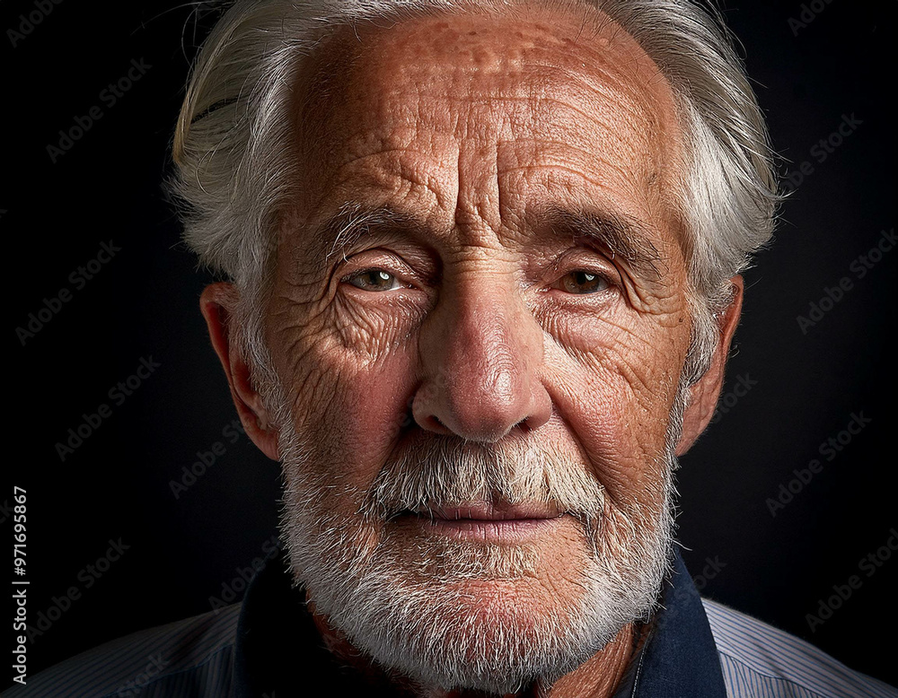 A close-up portrait of an elderly man with wrinkles and white hair, his eyes full of wisdom A close-up portrait of an elderly man with wrinkles and white hair, his eyes full of wisdom
