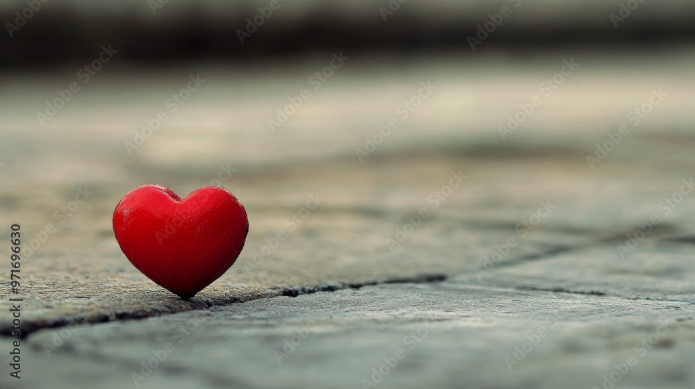 A beautiful handmade heart placed on a concrete surface. The concept that love will find a way to the heart. A beautiful handmade heart placed on a concrete surface. The concept that love will find a way to the heart.