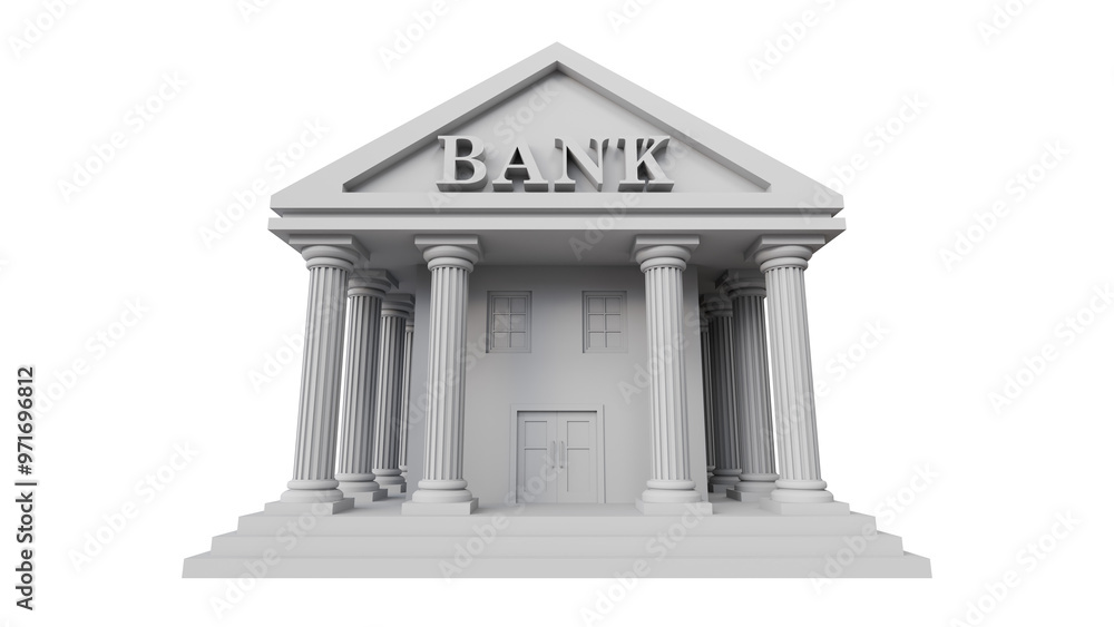 Bank front view, exterior 3D Bank front view, exterior 3D