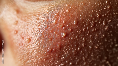 Skin showing a patchy, red rash with visible swelling and small bumps, typical of contact dermatitis, with dry and flaky areas