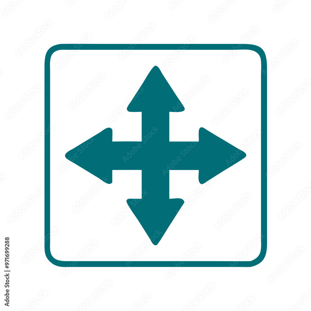 Four-way arrow icon in teal, directional and navigation concept Four-way arrow icon in teal, directional and navigation concept