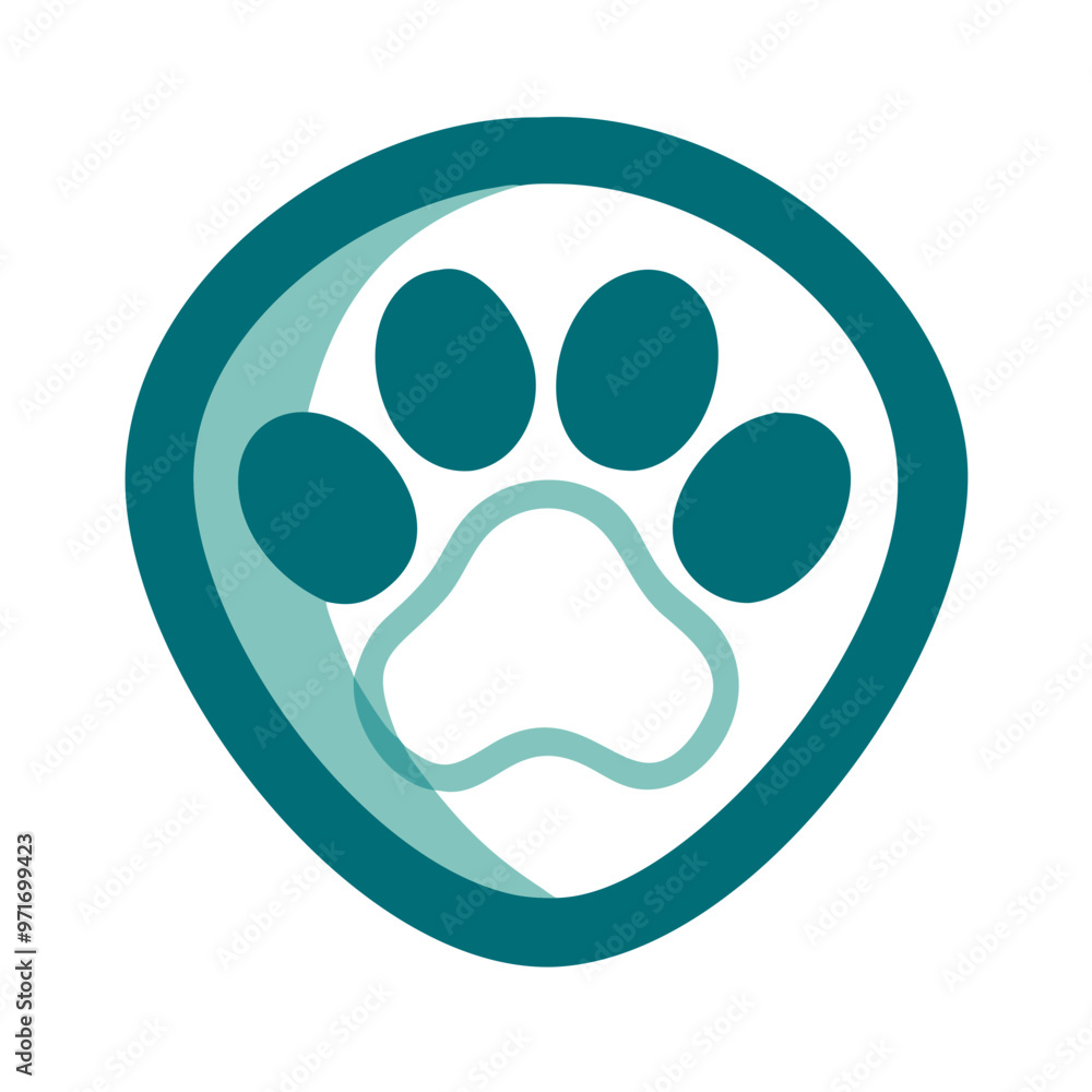 Teal paw print in location marker, pet care and navigation concept Teal paw print in location marker, pet care and navigation concept