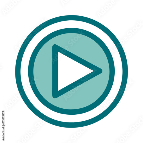 Teal play button icon with circle, media and video concept