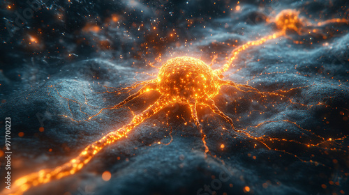 Wallpaper Mural nerve cell synaptic cleft, showcasing glowing neurotransmitters at the junction, highlighting the intricate communication between neurons Torontodigital.ca