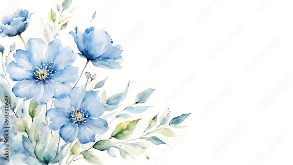 Light blue flowers on a white background, with ample space for copy and text, rendered in elegant watercolor art.
Light blue flowers on a white background, with ample space for copy and text, rendered in elegant watercolor art.