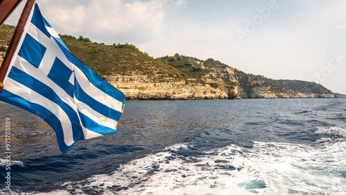 greek flag on the boat