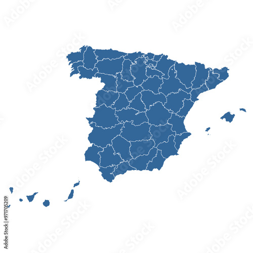Editable vector outline map of Spain divided into provinces