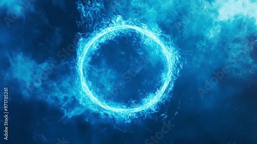 Abstract glowing blue ring in the clouds. Futuristic, magic, technology and fantasy concept.