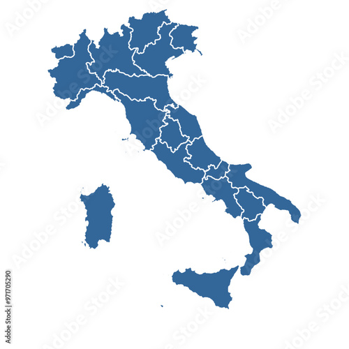 Editable vector outline map of Italy divided into regions
