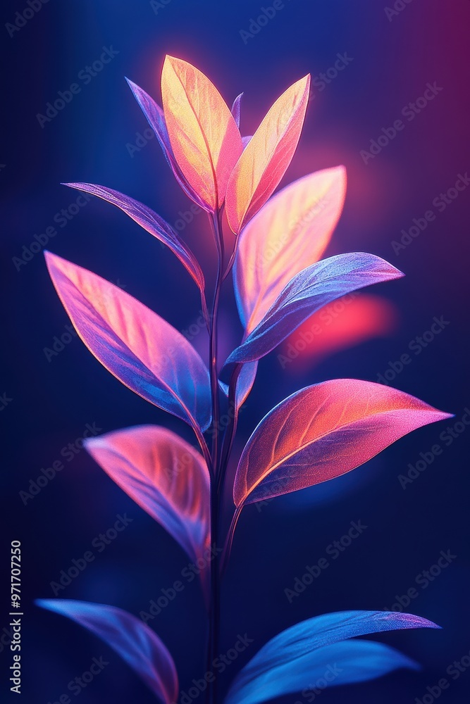 Vibrant Abstract Leaf with Colorful Lighting Vibrant Abstract Leaf with Colorful Lighting