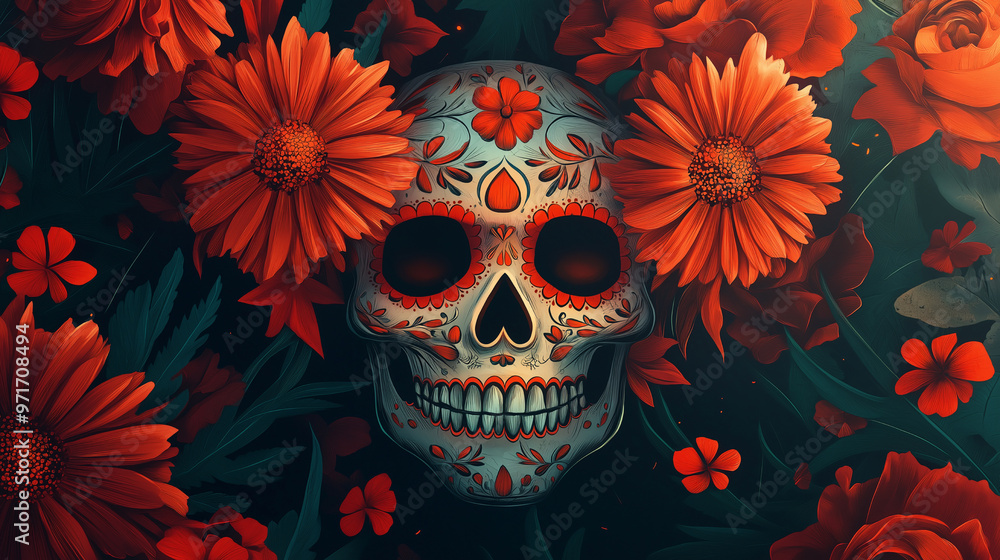 El Día de Muertos themed background, skull decoration for Day of the Dead El Día de Muertos themed background, skull decoration for Day of the Dead