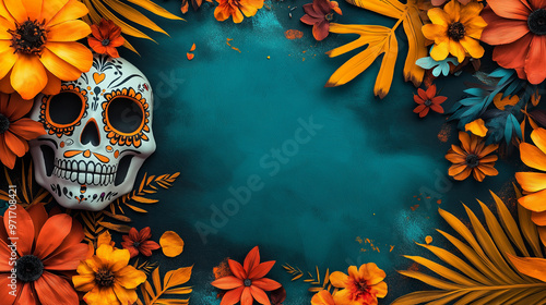 El Día de Muertos themed background, skull decoration for Day of the Dead