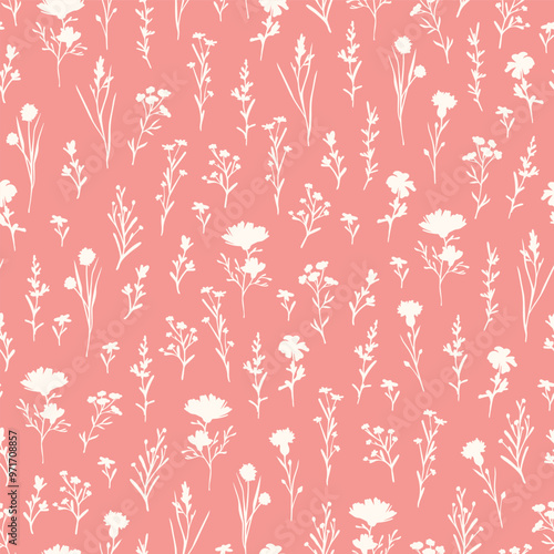 Blue Floral Wildflower Sun Print Silhouette Seamless Vector Repeat Pattern