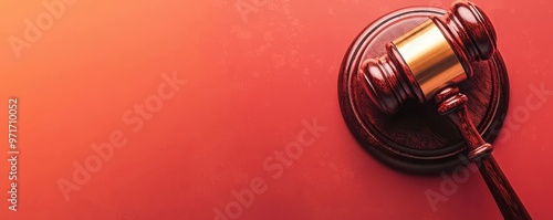 gavel on a wooden block against a warm background, symbolizing justice and legal authority. photo