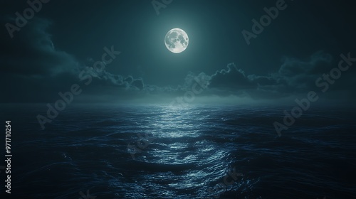 A soft, glowing moonlit ocean background with a dark, clear space for text 