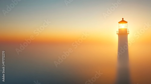 A soft, glowing lighthouse background with a dark, clear sky for text