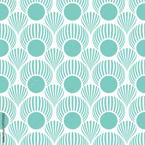 Teal Dot Shell Art Deco Scale Seamless Vector Repeat Pattern