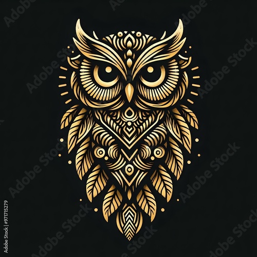 A owl line art black background isolated photo