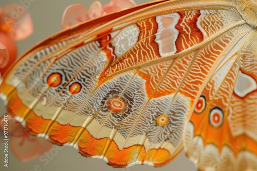 Intricate details of a butterfly wing showcasing vibrant colors and textures in natural light, highlighting the beauty of nature's design during daylight photo