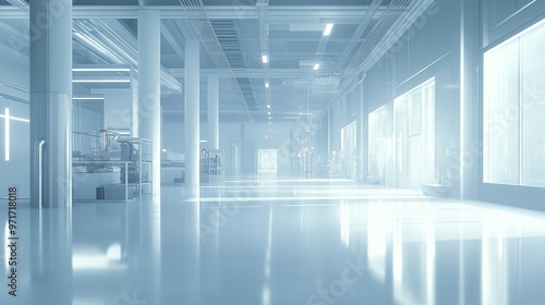 modern factory  with clean lines  bright lights